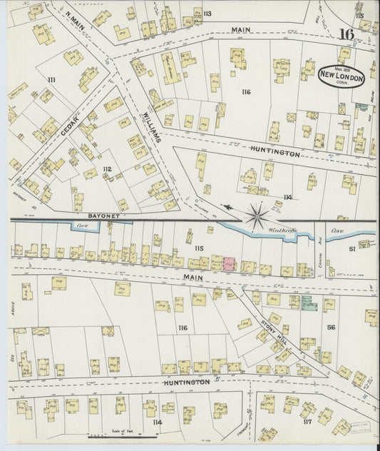Sanborn Fire Insurance Map from New London, New London County, Connecticut (1891), Sheet #0016 - Historic Sanborn Fire Insurance Map Print, vintage old map wall art, antique decor, genealogy gift, Connecticut Connecticut map