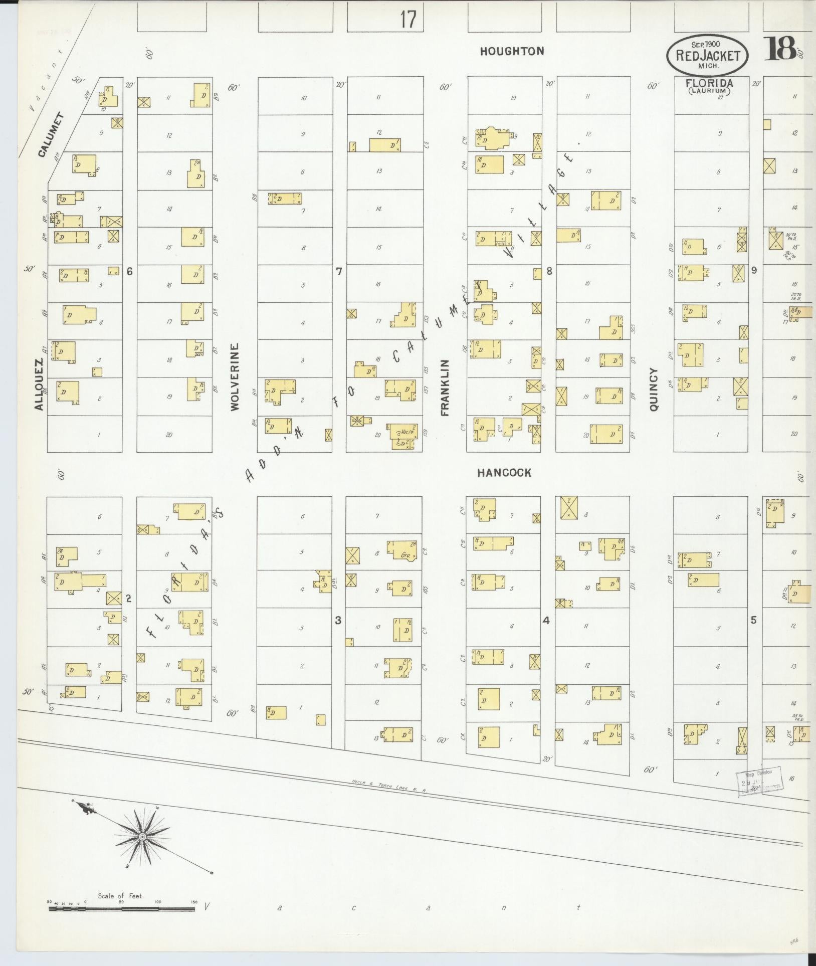 Sanborn Fire Insurance Map from Red Jacket, Houghton County, Michigan (1900), Sheet #0018 - Complete Map Set gallery image, historic Sanborn map, vintage wall art, Michigan Michigan
