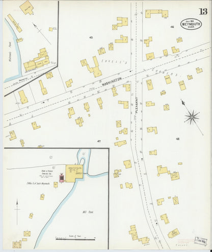 Sanborn Fire Insurance Map from Weymouth, Norfolk County, Massachusetts (1904), Sheet #0013 - Historic Sanborn Fire Insurance Map Print, vintage old map wall art, antique decor, genealogy gift, Massachusetts Massachusetts map