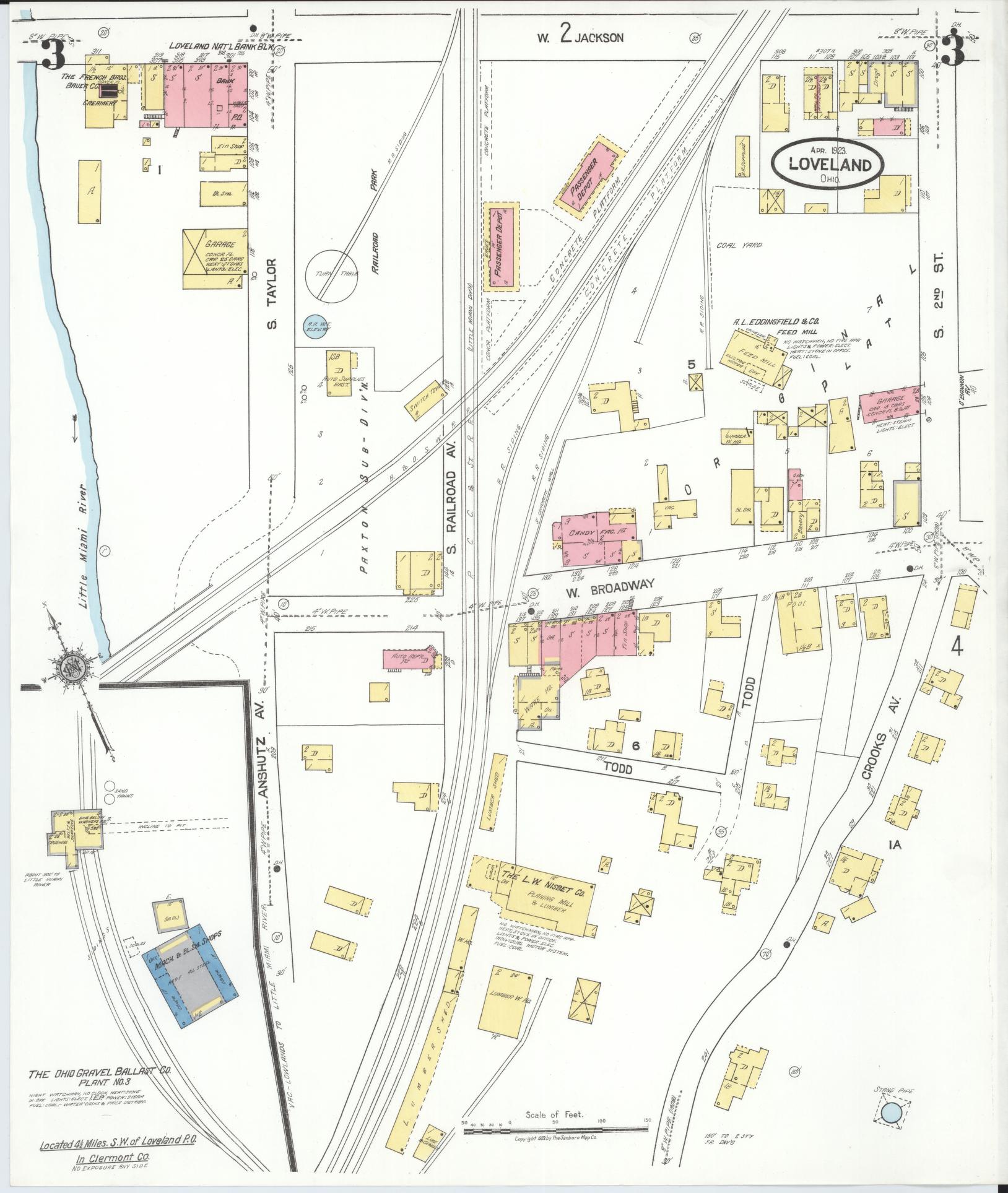 Sanborn Fire Insurance Map from Loveland, Clermont, Hamilton, And Warren County, Ohio (1923), Sheet #0003 - Historic Sanborn Fire Insurance Map Print, vintage old map wall art, antique decor, genealogy gift, Ohio Ohio map