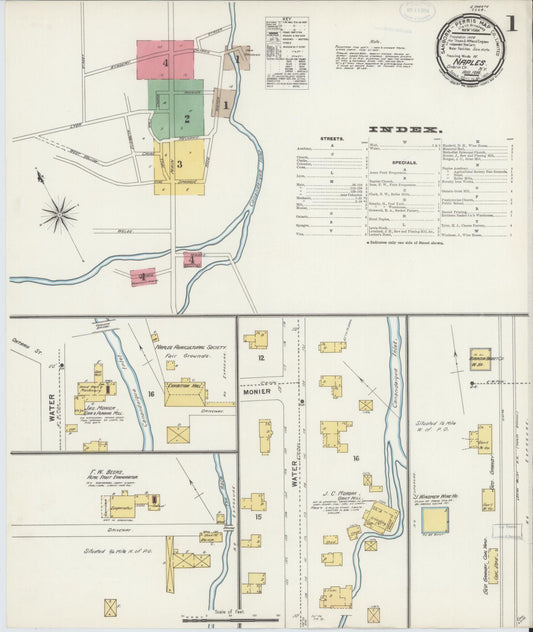 Sanborn Fire Insurance Map from Naples, Ontario County, New York (1898), Sheet #0001 - Historic Sanborn Fire Insurance Map Print, vintage old map wall art, antique decor, genealogy gift, New York New York map