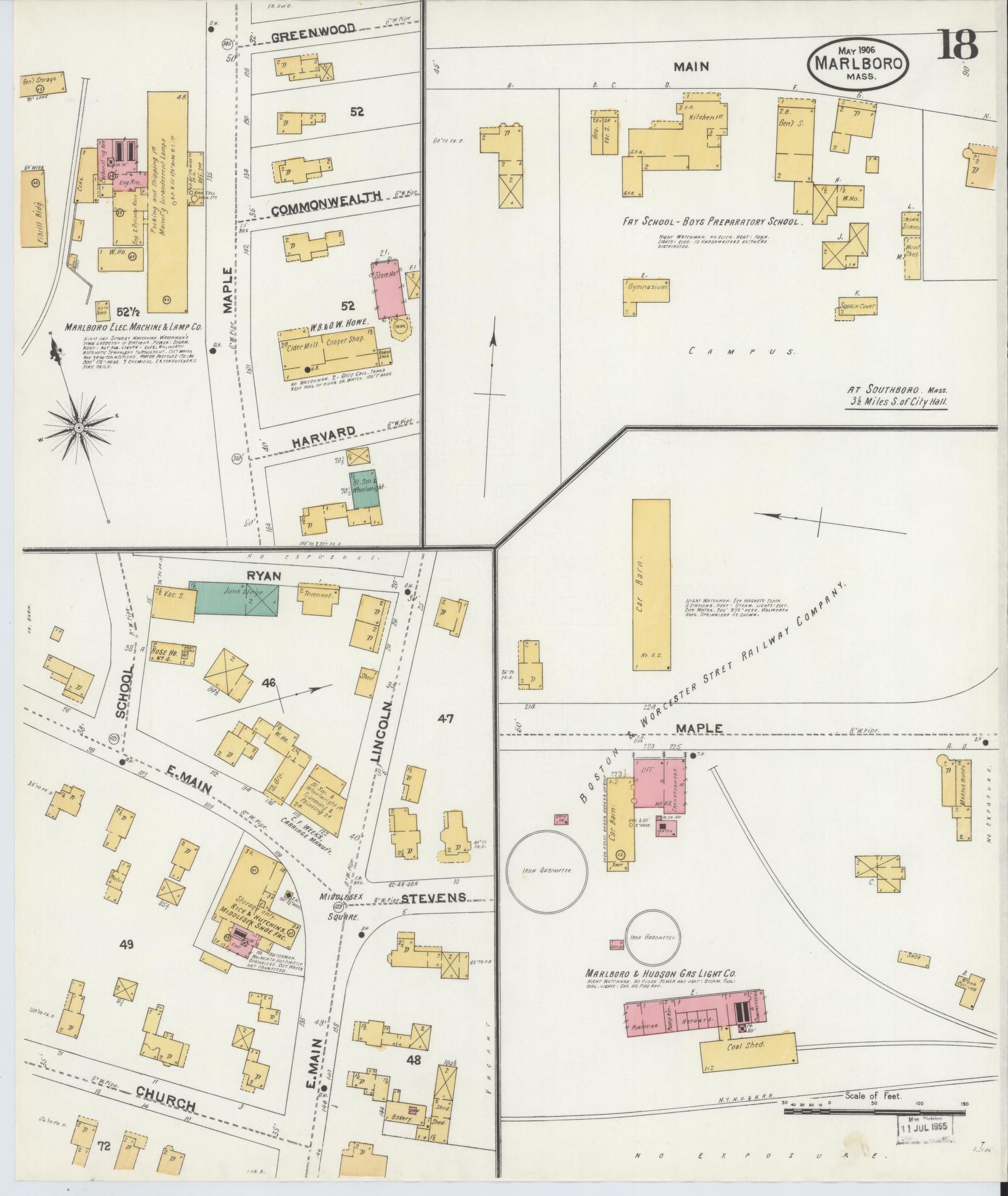 Sanborn Fire Insurance Map from Marlborough, Middlesex County, Massachusetts (1906), Sheet #0018 - Complete Map Set gallery image, historic Sanborn map, vintage wall art, Massachusetts Massachusetts