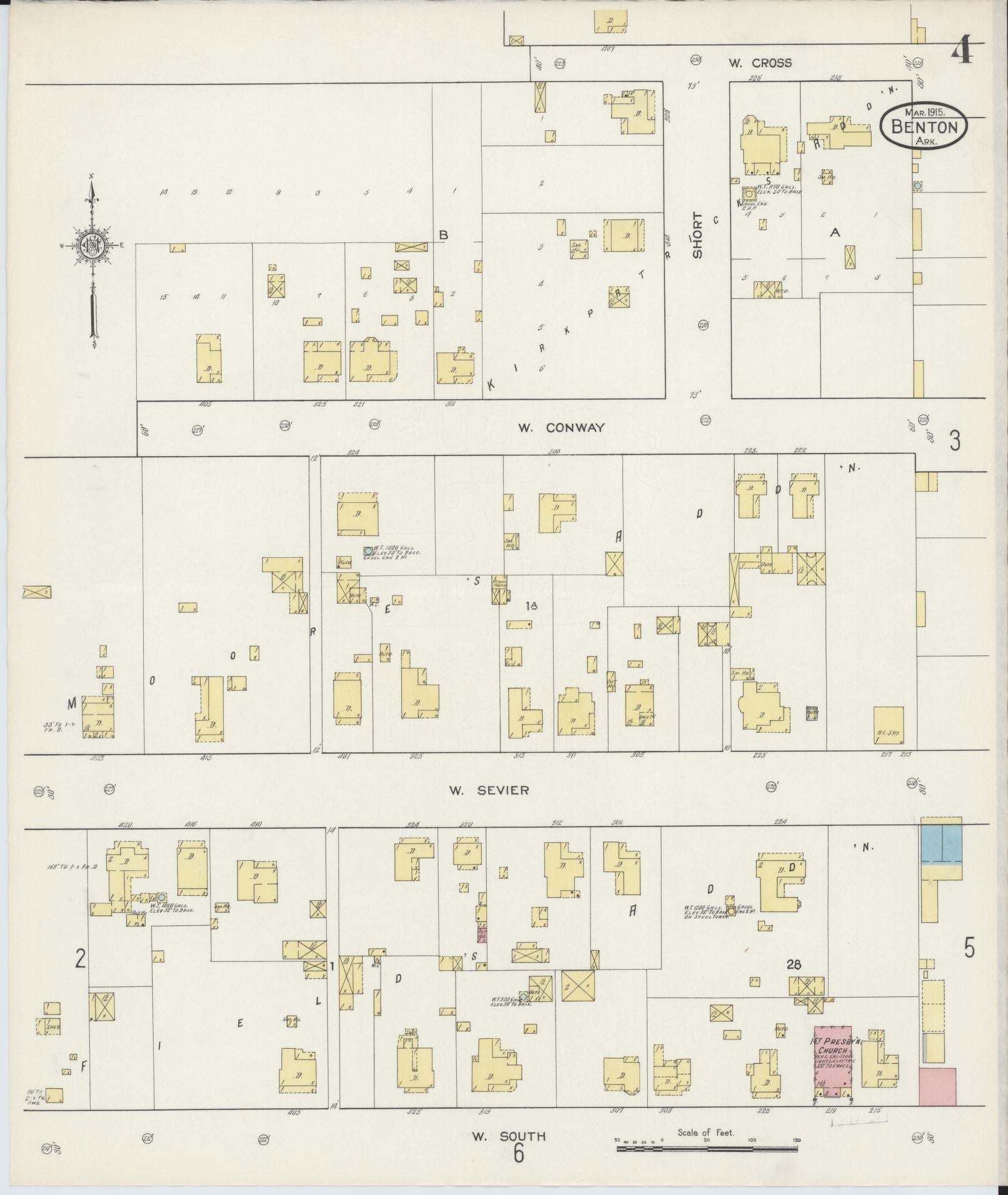 Sanborn Fire Insurance Map from Benton, Saline County, Arkansas (1915), Sheet #0004 - Complete Map Set gallery image, historic Sanborn map, vintage wall art, Arkansas Arkansas