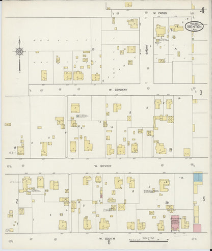 Sanborn Fire Insurance Map from Benton, Saline County, Arkansas (1915), Sheet #0004 - Complete Map Set gallery image, historic Sanborn map, vintage wall art, Arkansas Arkansas