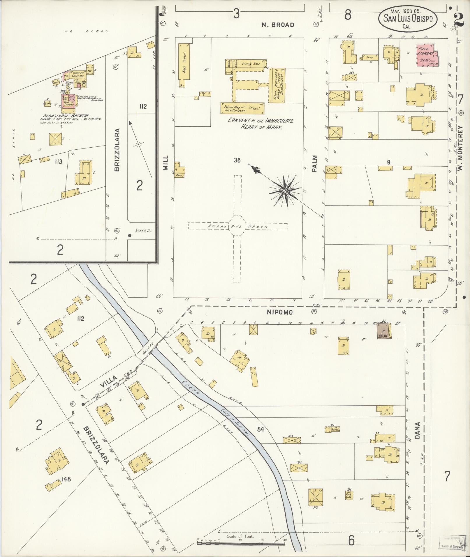Sanborn Fire Insurance Map from San Luis Obispo, San Luis Obispo County, California (1905), Sheet #0002 - Complete Map Set gallery image, historic Sanborn map, vintage wall art, California California