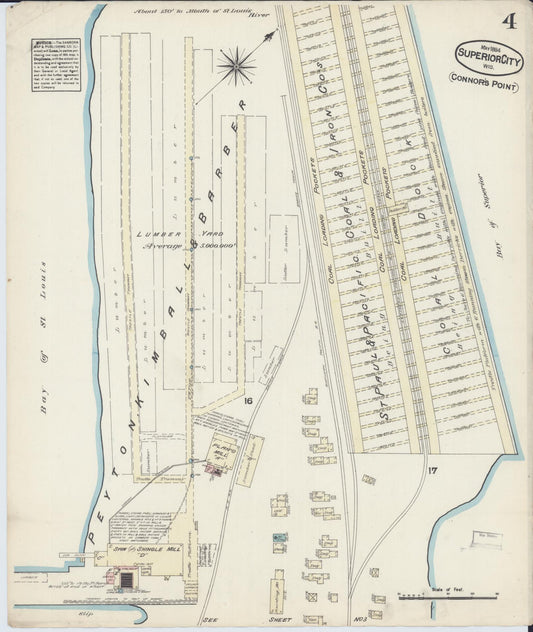 Sanborn Fire Insurance Map from Superior, Douglas County, Wisconsin (1884), Sheet #0004 - Historic Sanborn Fire Insurance Map Print, vintage old map wall art, antique decor, genealogy gift, Wisconsin Wisconsin map