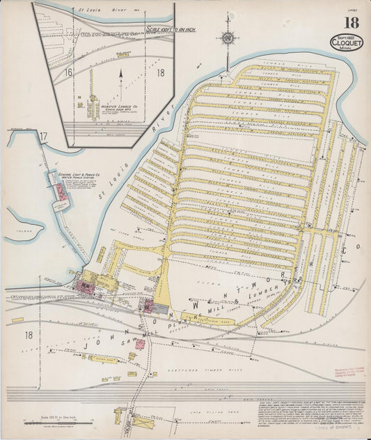 Sanborn Fire Insurance Map from Cloquet, Carlton County, Minnesota (1922), Sheet #0018 - Historic Sanborn Fire Insurance Map Print, vintage old map wall art, antique decor, genealogy gift, Minnesota Minnesota map