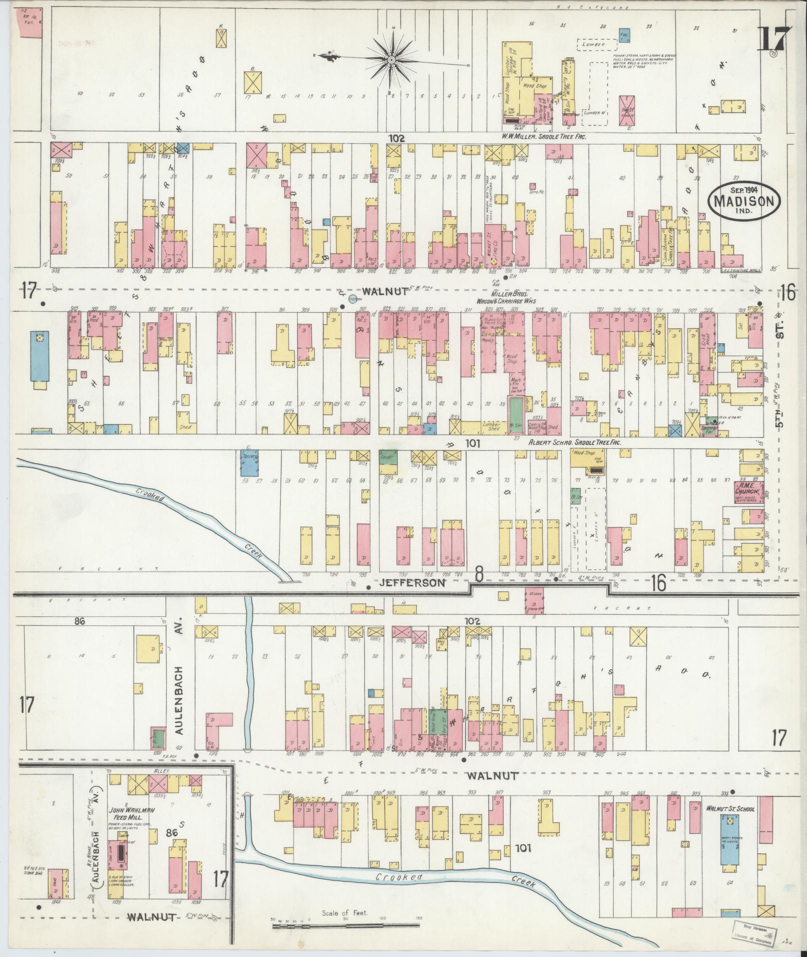 Sanborn Fire Insurance Map from Madison, Jefferson County, Indiana (1904), Sheet #0017 - Historic Sanborn Fire Insurance Map Print, vintage old map wall art, antique decor, genealogy gift, Indiana Indiana map