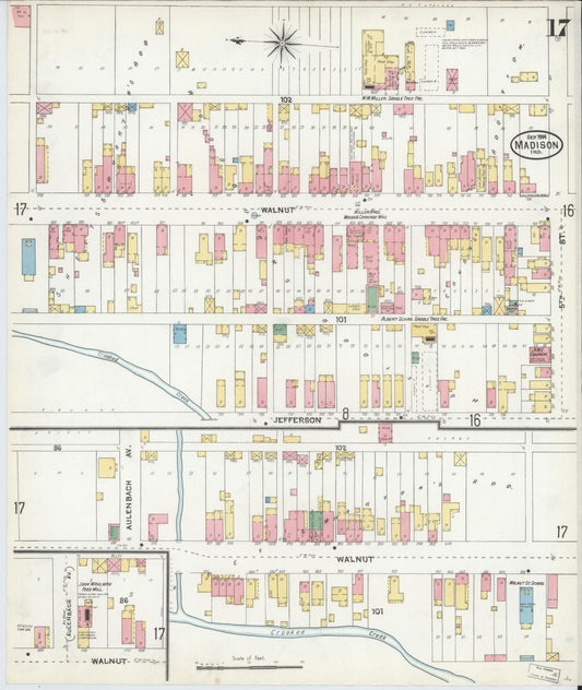 Sanborn Fire Insurance Map from Madison, Jefferson County, Indiana (1904), Sheet #0017 - Historic Sanborn Fire Insurance Map Print, vintage old map wall art, antique decor, genealogy gift, Indiana Indiana map