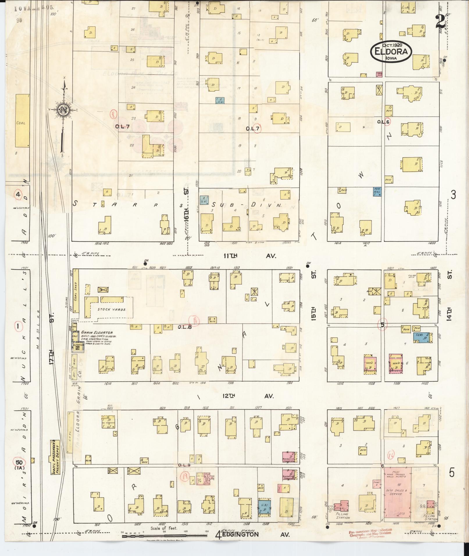Sanborn Fire Insurance Map from Eldora, Hardin County, Iowa (1940), Sheet #0002 - Historic Sanborn Fire Insurance Map Print, vintage old map wall art