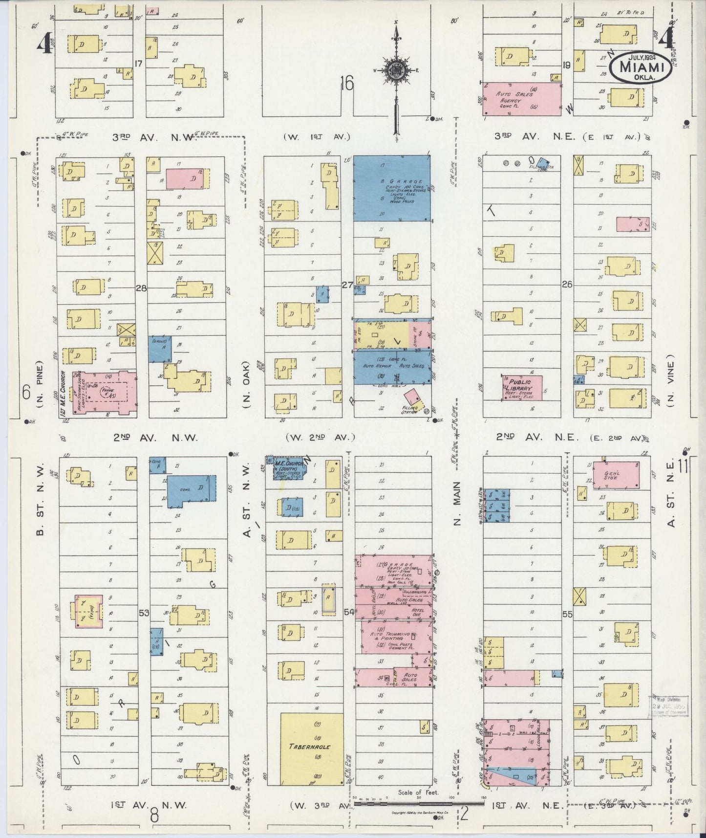 Sanborn Fire Insurance Map from Miami, Ottawa County, Oklahoma (1924), Sheet #0004 - Historic Sanborn Fire Insurance Map Print, vintage old map wall art, antique decor, genealogy gift, Oklahoma Oklahoma map