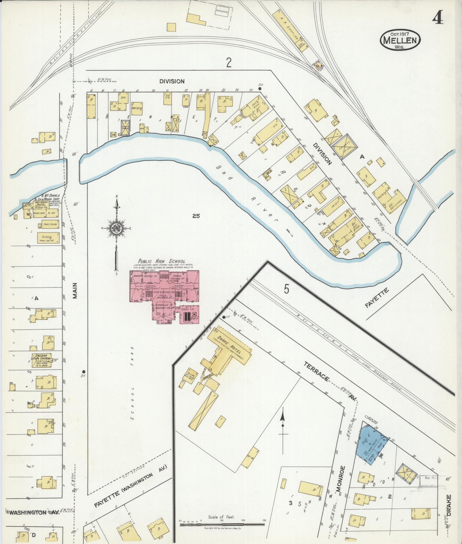Sanborn Fire Insurance Map from Mellen, Ashland County, Wisconsin (1917), Sheet #0004 - Historic Sanborn Fire Insurance Map Print, vintage old map wall art, antique decor, genealogy gift, Wisconsin Wisconsin map