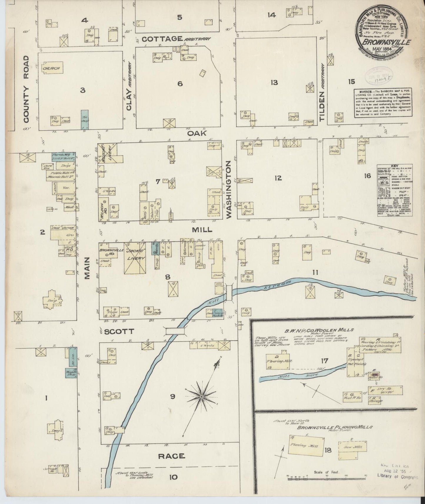 Sanborn Fire Insurance Map from Brownsville, Linn County, Oregon (1884), Sheet #0001 - Historic Sanborn Fire Insurance Map Print, vintage old map wall art, antique decor, genealogy gift, Oregon Oregon map