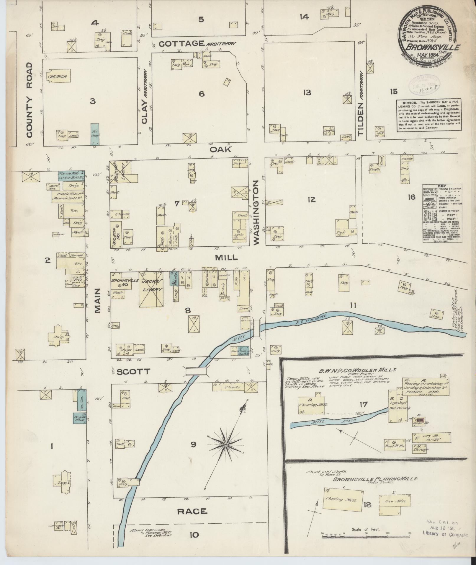 Sanborn Fire Insurance Map from Brownsville, Linn County, Oregon (1884), Sheet #0001 - Historic Sanborn Fire Insurance Map Print, vintage old map wall art, antique decor, genealogy gift, Oregon Oregon map