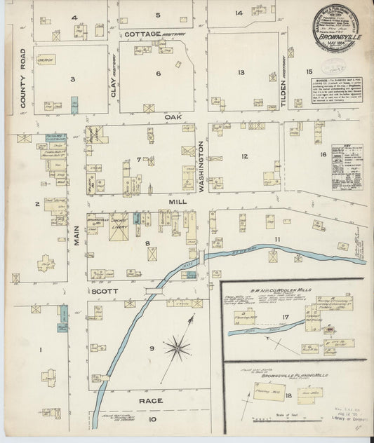 Sanborn Fire Insurance Map from Brownsville, Linn County, Oregon (1884), Sheet #0001 - Historic Sanborn Fire Insurance Map Print, vintage old map wall art, antique decor, genealogy gift, Oregon Oregon map