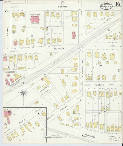 Sanborn Fire Insurance Map from Fostoria, Seneca, Hancock, And Wood Counties, Ohio (1908), Sheet #0016 - Historic Sanborn Fire Insurance Map Print, vintage old map wall art, antique decor, genealogy gift, Ohio Ohio map