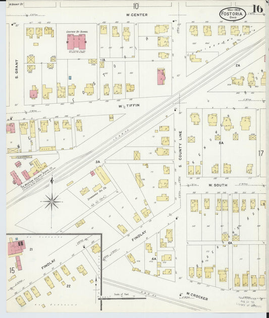 Sanborn Fire Insurance Map from Fostoria, Seneca, Hancock, And Wood Counties, Ohio (1908), Sheet #0016 - Historic Sanborn Fire Insurance Map Print, vintage old map wall art, antique decor, genealogy gift, Ohio Ohio map
