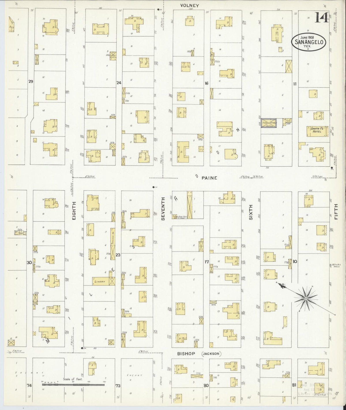 Sanborn Fire Insurance Map from San Angelo, Tom Green County, Texas (1908), Sheet #0014 - Complete Map Set gallery image, historic Sanborn map, vintage wall art, Texas Texas
