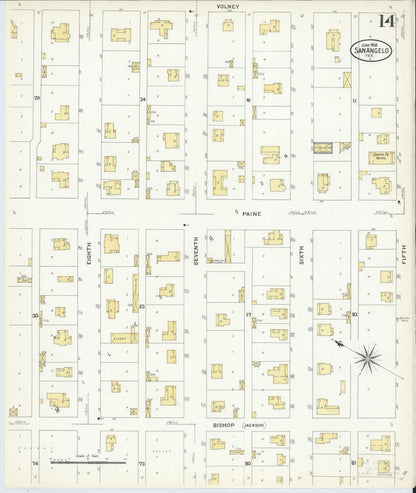 Sanborn Fire Insurance Map from San Angelo, Tom Green County, Texas (1908), Sheet #0014 - Complete Map Set gallery image, historic Sanborn map, vintage wall art, Texas Texas