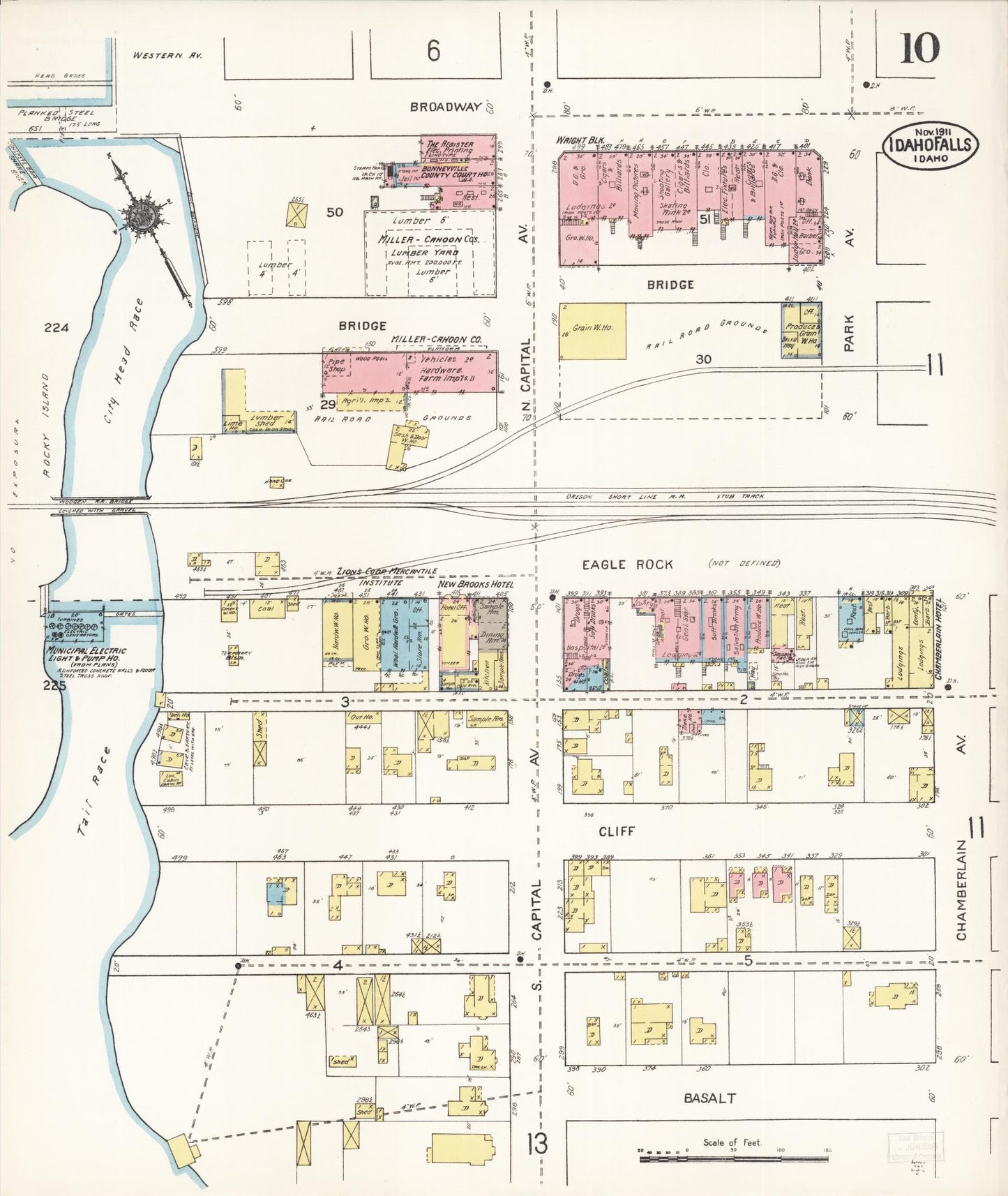 Sanborn Fire Insurance Map from Idaho Falls, Bonneville County, Idaho (1911), Sheet #0010 - Complete Map Set gallery image, historic Sanborn map, vintage wall art, Idaho Idaho
