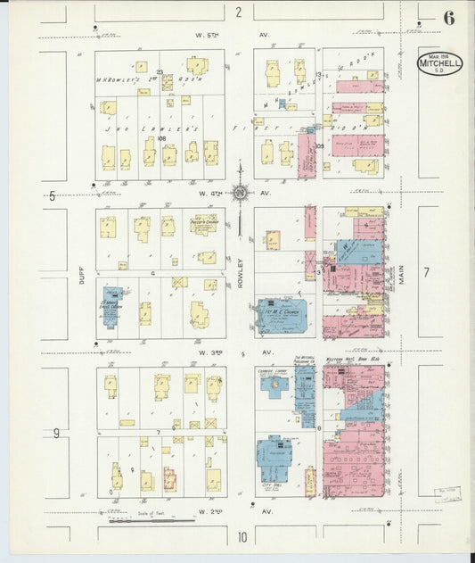 Sanborn Fire Insurance Map from Mitchell, Davison County, South Dakota (1914), Sheet #0006 - Historic Sanborn Fire Insurance Map Print, vintage old map wall art, antique decor, genealogy gift, South Dakota South Dakota map