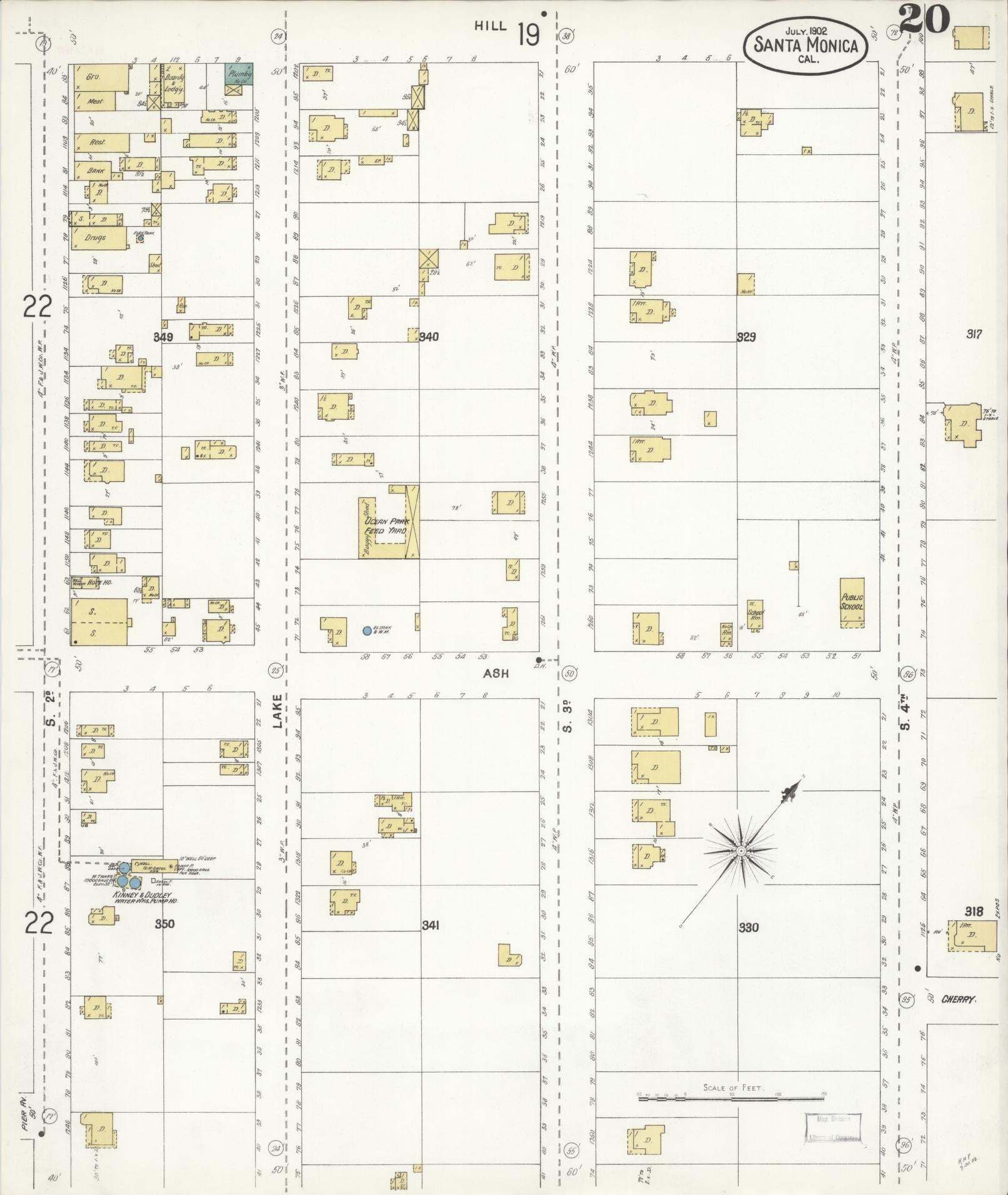 Sanborn Fire Insurance Map from Santa Monica, Los Angeles County, California (1902), Sheet #0020 - Complete Map Set gallery image, historic Sanborn map, vintage wall art, California California