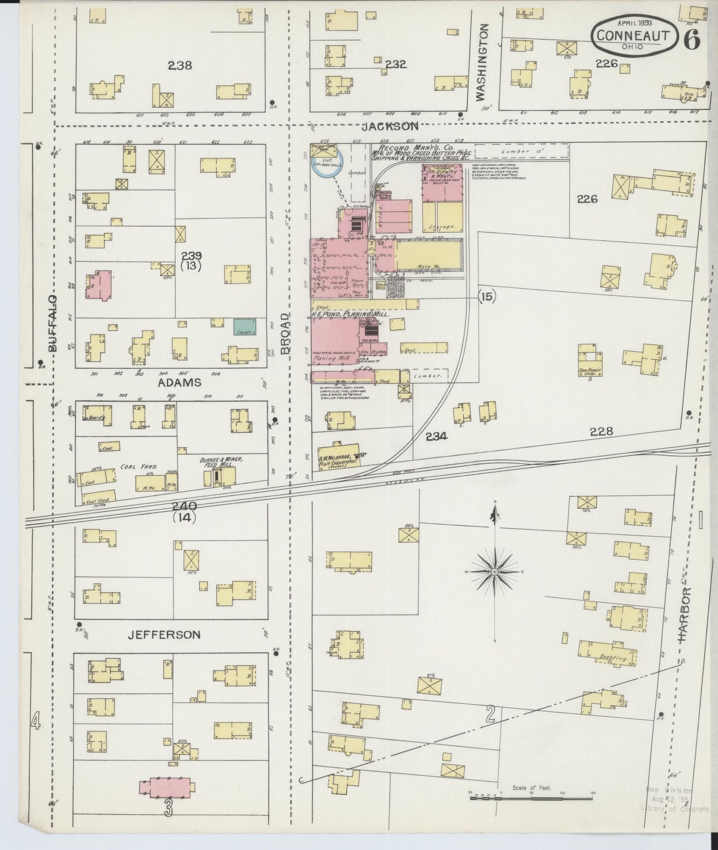 Sanborn Fire Insurance Map from Conneaut, Ashtabula County, Ohio (1893), Sheet #0006 - Historic Sanborn Fire Insurance Map Print, vintage old map wall art, antique decor, genealogy gift, Ohio Ohio map