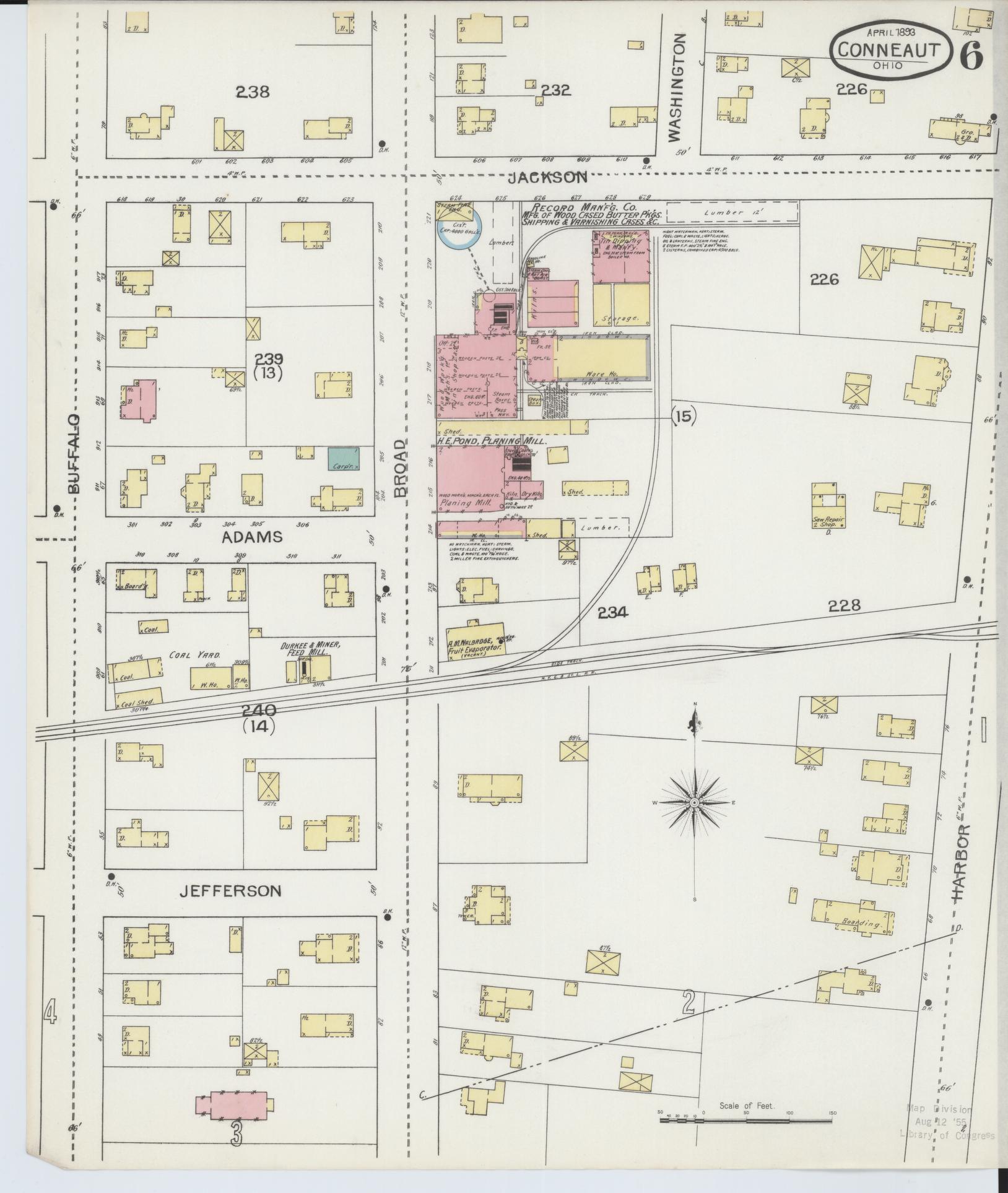 Sanborn Fire Insurance Map from Conneaut, Ashtabula County, Ohio (1893), Sheet #0006 - Historic Sanborn Fire Insurance Map Print, vintage old map wall art, antique decor, genealogy gift, Ohio Ohio map