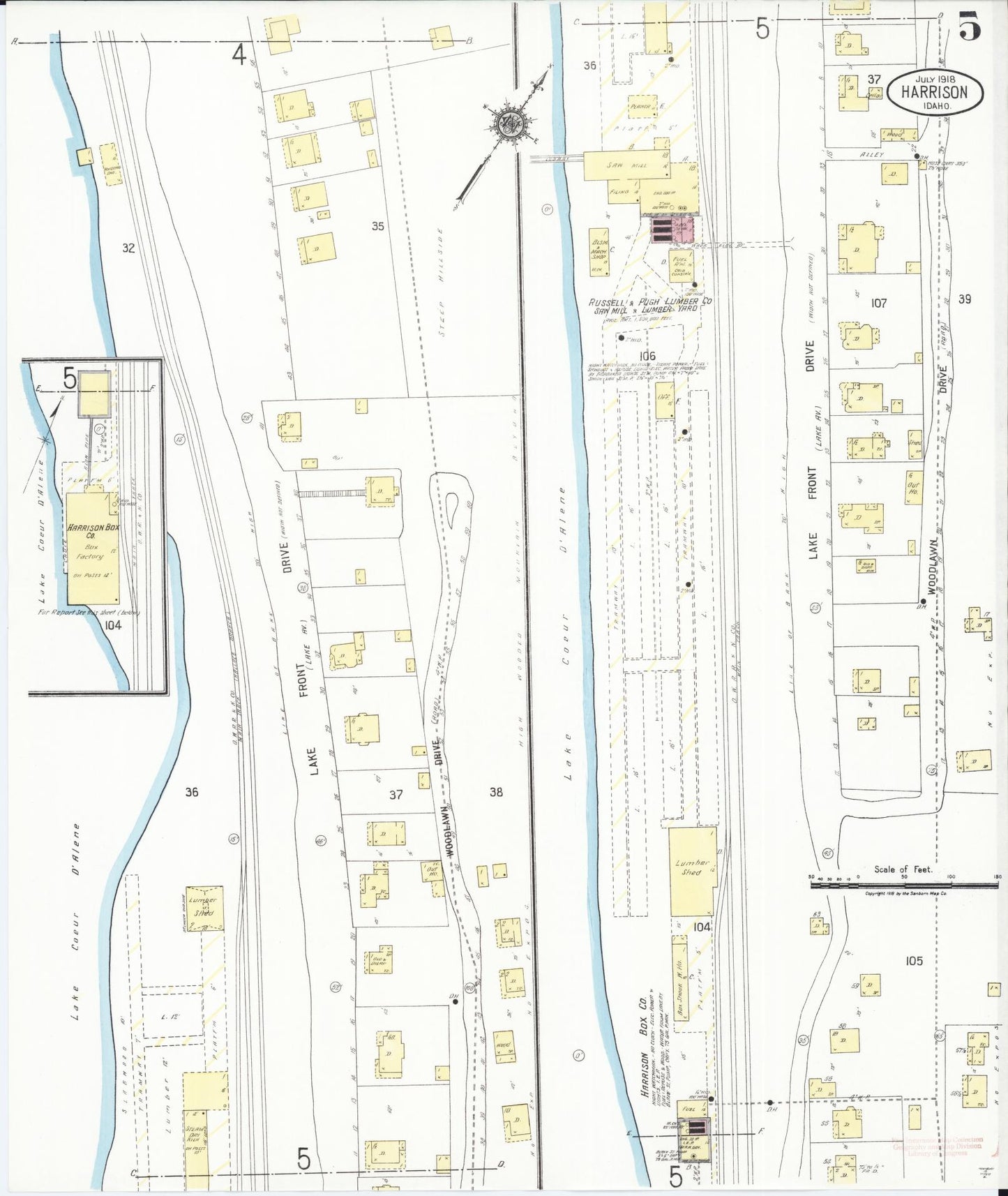 Sanborn Fire Insurance Map from Harrison, Kootenai County, Idaho (1918), Sheet #0005 - Historic Sanborn Fire Insurance Map Print, vintage old map wall art, antique decor, genealogy gift, Idaho Idaho map