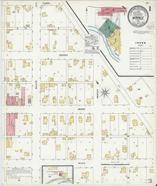 Sanborn Fire Insurance Map from Markle, Huntington County, Indiana (1907), Sheet #0001 - Complete Map Set gallery image, historic Sanborn map, vintage wall art, Indiana Indiana