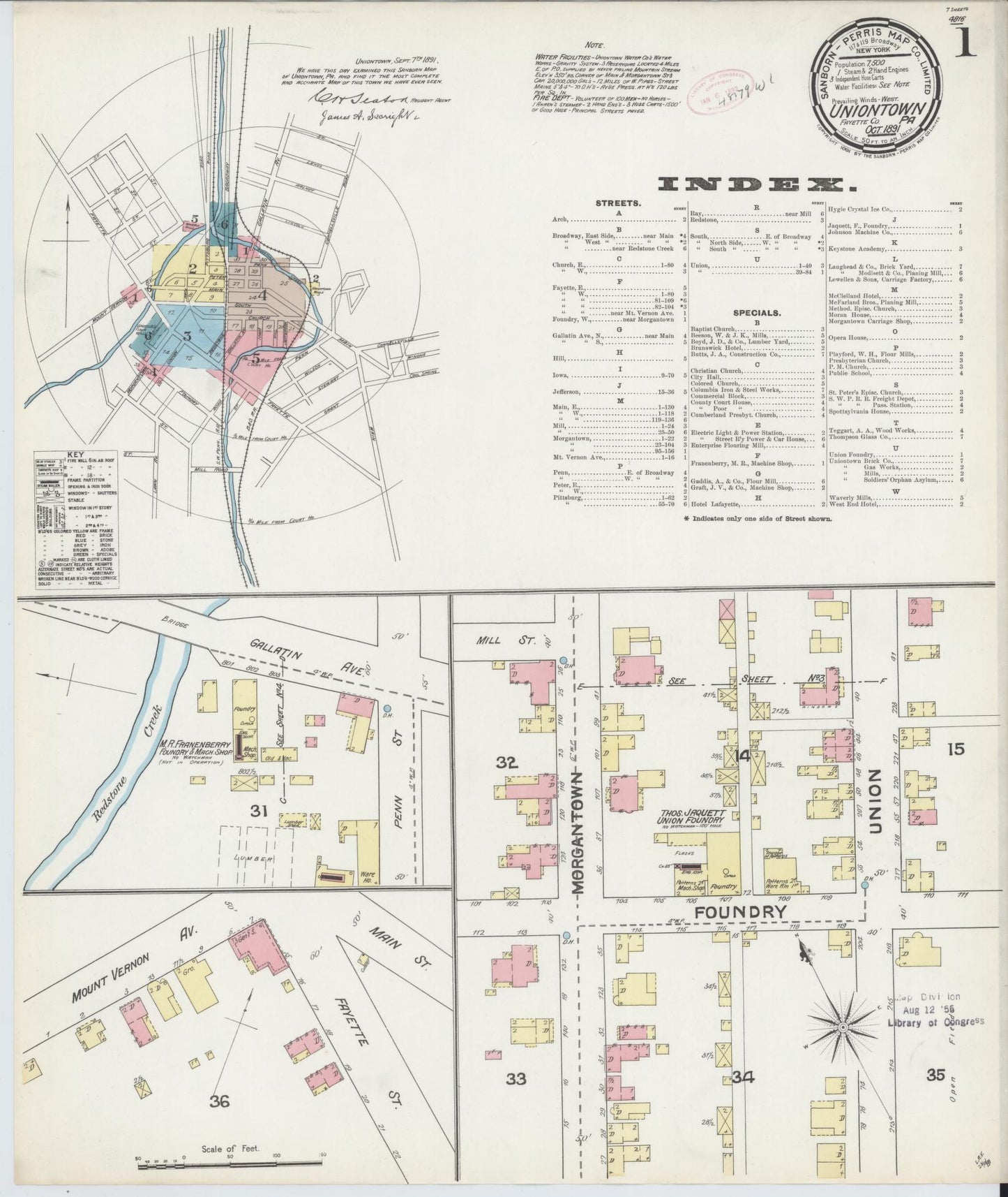 Sanborn Fire Insurance Map from Uniontown, Fayette County, Pennsylvania (1891), Sheet #0001 - Complete Map Set gallery image, historic Sanborn map, vintage wall art, Pennsylvania Pennsylvania