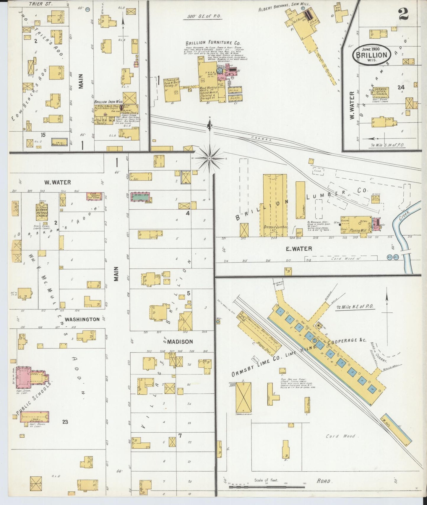 Sanborn Fire Insurance Map from Brillion, Calumet County, Wisconsin (1900), Sheet #0002 - Historic Sanborn Fire Insurance Map Print, vintage old map wall art, antique decor, genealogy gift, Wisconsin Wisconsin map