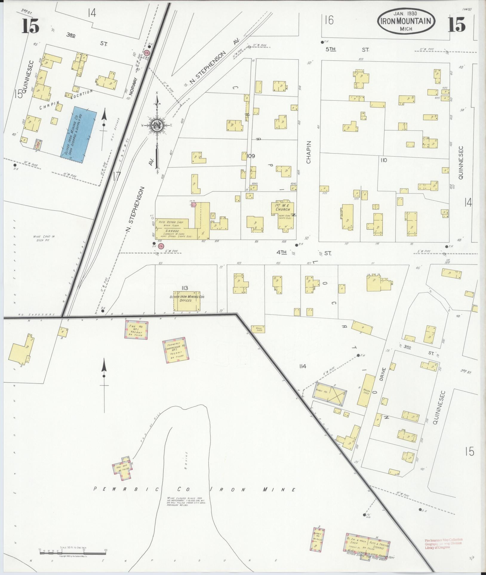 Sanborn Fire Insurance Map from Iron Mountain, Dickinson County, Michigan (1930), Sheet #0015 - Complete Map Set gallery image, historic Sanborn map, vintage wall art, Michigan Michigan