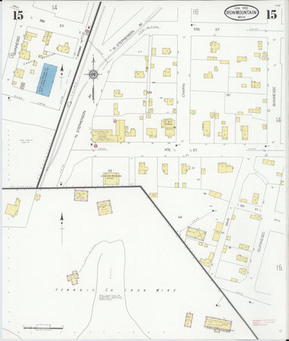 Sanborn Fire Insurance Map from Iron Mountain, Dickinson County, Michigan (1930), Sheet #0015 - Complete Map Set gallery image, historic Sanborn map, vintage wall art, Michigan Michigan