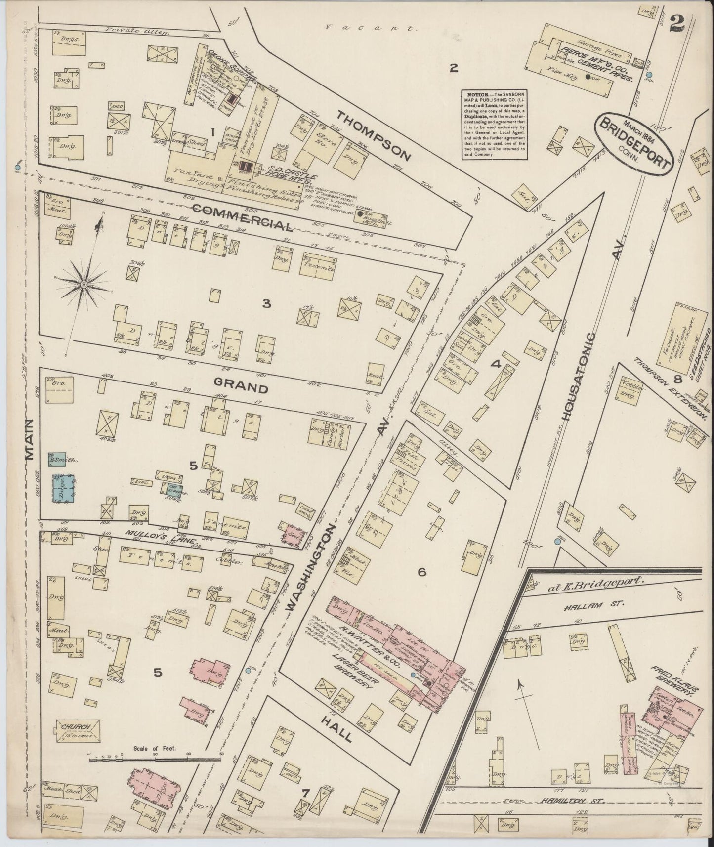 Sanborn Fire Insurance Map from Bridgeport, Fairfield County, Connecticut (1884), Sheet #0002 - Complete Map Set gallery image, historic Sanborn map, vintage wall art, Connecticut Connecticut