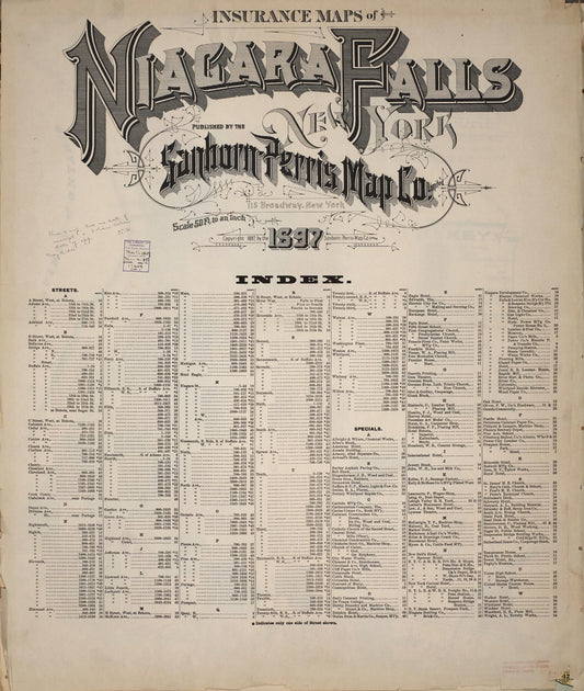 Sanborn Fire Insurance Map from Niagara Falls, Niagara County, New York (1897), Sheet #0001 - Historic Sanborn Fire Insurance Map Print, vintage old map wall art, antique decor, genealogy gift, New York New York map