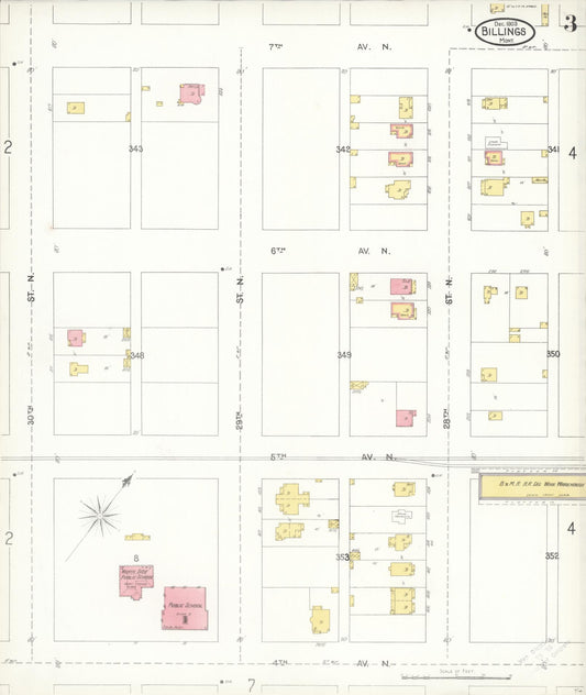 Sanborn Fire Insurance Map from Billings, Yellowstone County, Montana (1903), Sheet #0003 - Historic Sanborn Fire Insurance Map Print, vintage old map wall art, antique decor, genealogy gift, Montana Montana map