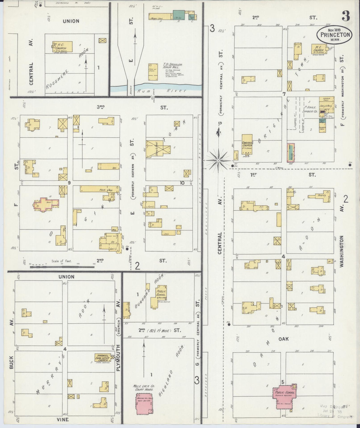 Sanborn Fire Insurance Map from Princeton, Mille Lacs County, Minnesota (1899), Sheet #0003 - Historic Sanborn Fire Insurance Map Print, vintage old map wall art, antique decor, genealogy gift, Minnesota Minnesota map