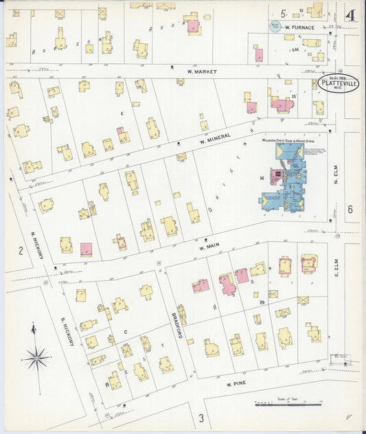 Sanborn Fire Insurance Map from Platteville, Grant County, Wisconsin (1908), Sheet #0004 - Historic Sanborn Fire Insurance Map Print, vintage old map wall art, antique decor, genealogy gift, Wisconsin Wisconsin map