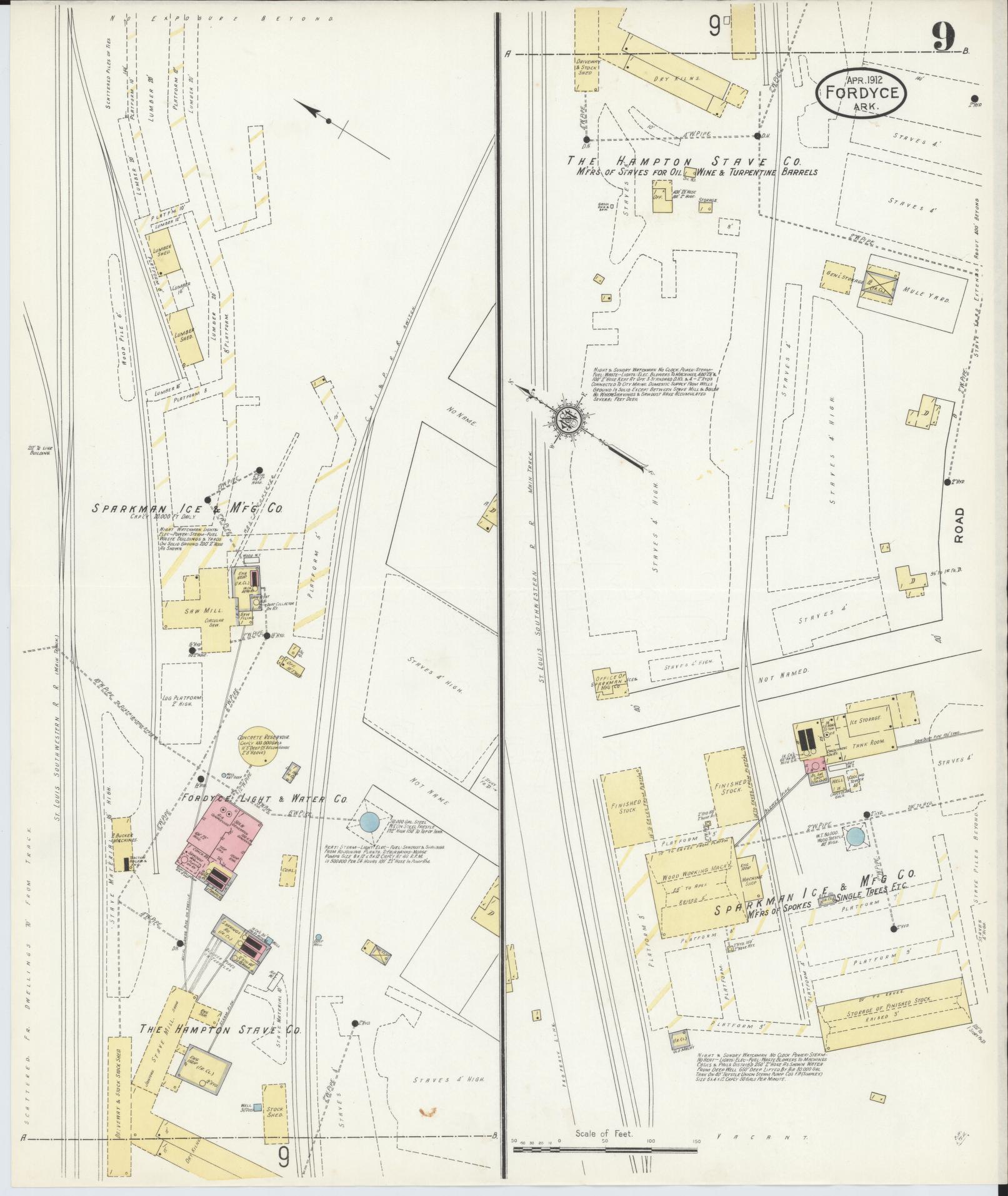 Sanborn Fire Insurance Map from Fordyce, Dallas County, Arkansas (1912), Sheet #0009 - Complete Map Set gallery image, historic Sanborn map, vintage wall art, Arkansas Arkansas