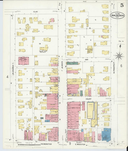 Sanborn Fire Insurance Map from Bowling Green, Wood County, Ohio (1908), Sheet #0005 - Historic Sanborn Fire Insurance Map Print, vintage old map wall art, antique decor, genealogy gift, Ohio Ohio map