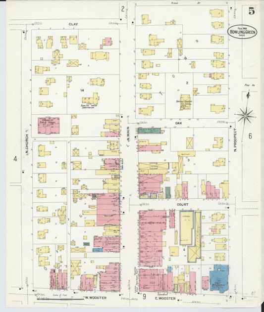 Sanborn Fire Insurance Map from Bowling Green, Wood County, Ohio (1908), Sheet #0005 - Historic Sanborn Fire Insurance Map Print, vintage old map wall art, antique decor, genealogy gift, Ohio Ohio map