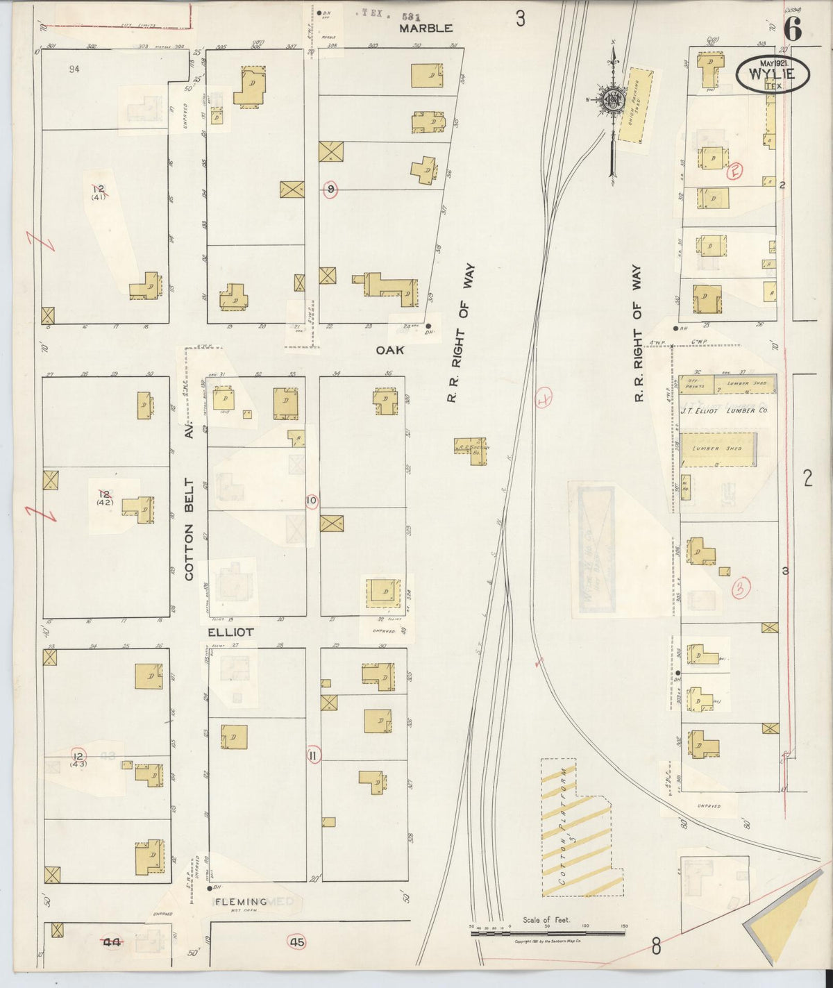 Sanborn Fire Insurance Map from Wylie, Collin County, Texas (1934), Sheet #0006 - Historic Sanborn Fire Insurance Map Print, vintage old map wall art, antique decor, genealogy gift, Texas Texas map