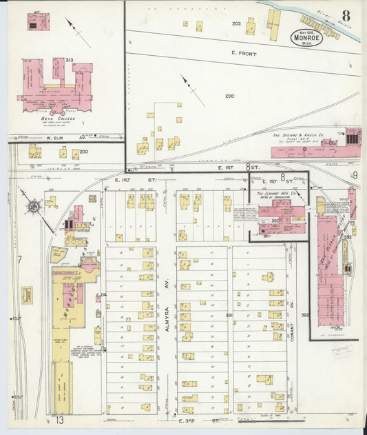 Sanborn Fire Insurance Map from Monroe, Monroe County, Michigan (1916), Sheet #0008 - Historic Sanborn Fire Insurance Map Print, vintage old map wall art, antique decor, genealogy gift, Michigan Michigan map