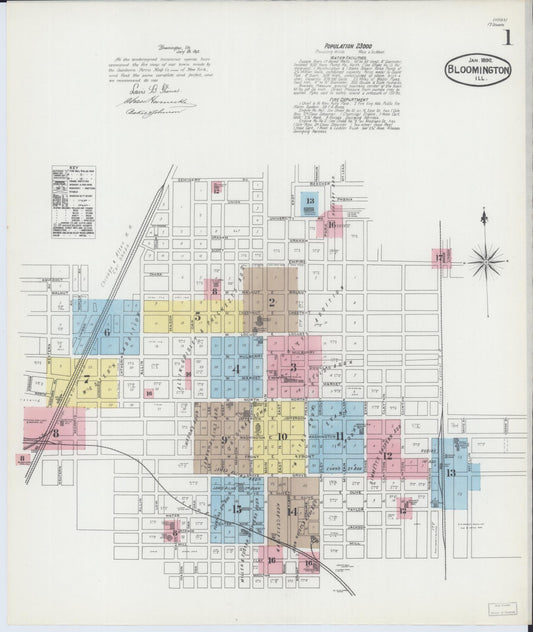 Sanborn Fire Insurance Map from Bloomington, McLean County, Illinois (1892), Sheet #0001 - Complete Map Set gallery image, historic Sanborn map, vintage wall art, Illinois Illinois