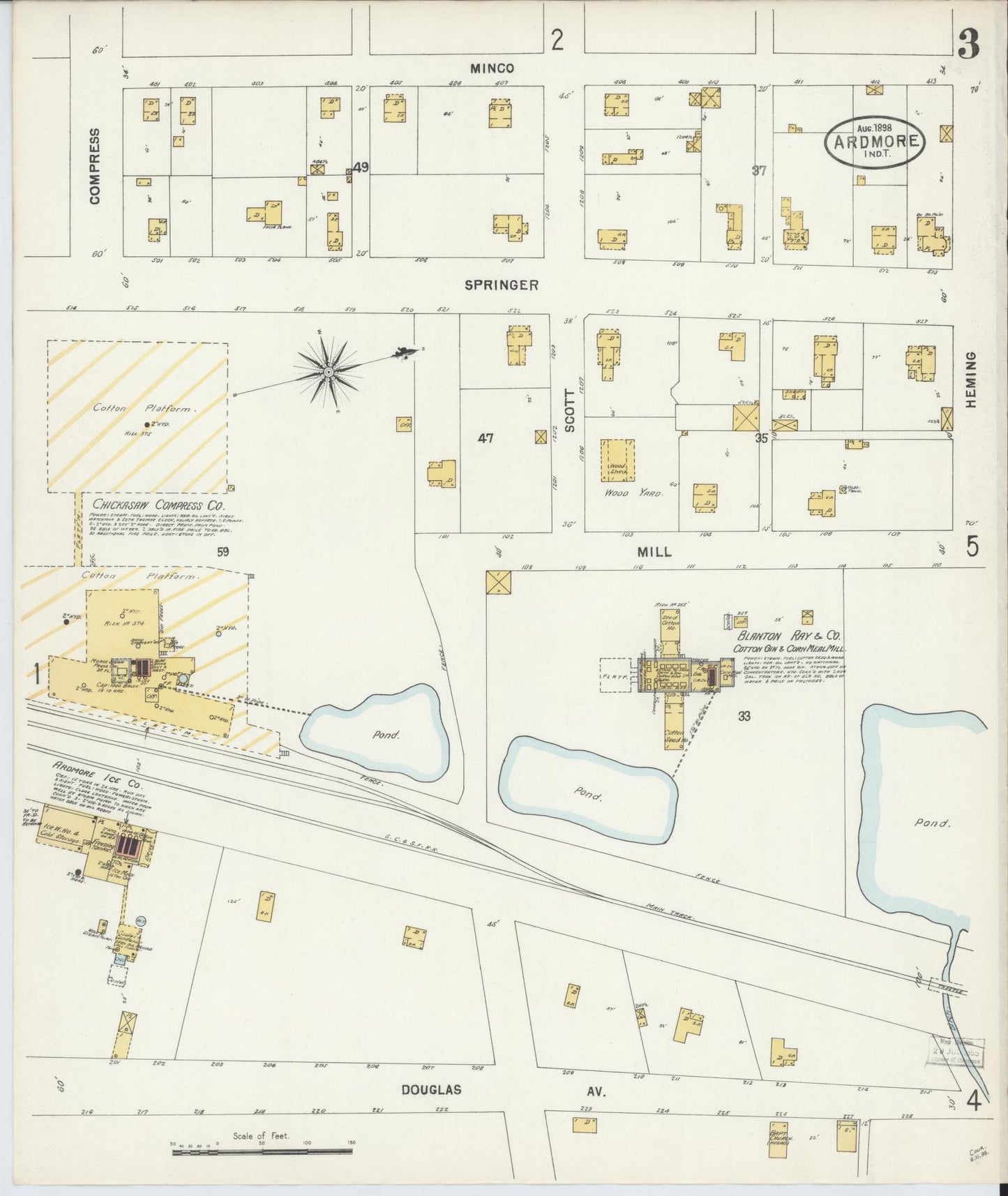 Sanborn Fire Insurance Map from Ardmore, Carter County, Oklahoma (1898), Sheet #0003 - Complete Map Set gallery image, historic Sanborn map, vintage wall art, Oklahoma Oklahoma