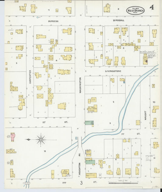 Sanborn Fire Insurance Map from West Branch, Ogemaw County, Michigan (1904), Sheet #0004 - Historic Sanborn Fire Insurance Map Print, vintage old map wall art, antique decor, genealogy gift, Michigan Michigan map