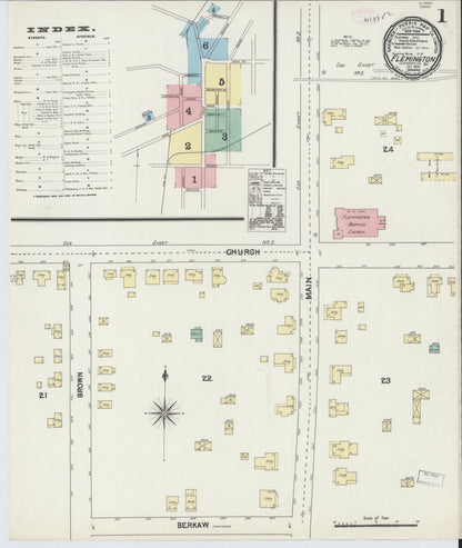 Sanborn Fire Insurance Map from Flemington, Hunterdon County, New Jersey (1890), Sheet #0001 - Complete Map Set gallery image, historic Sanborn map, vintage wall art, New Jersey New Jersey