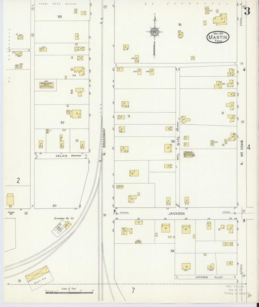 Sanborn Fire Insurance Map from Martin, Weakley County, Tennessee (1913), Sheet #0003 - Historic Sanborn Fire Insurance Map Print, vintage old map wall art, antique decor, genealogy gift, Tennessee Tennessee map
