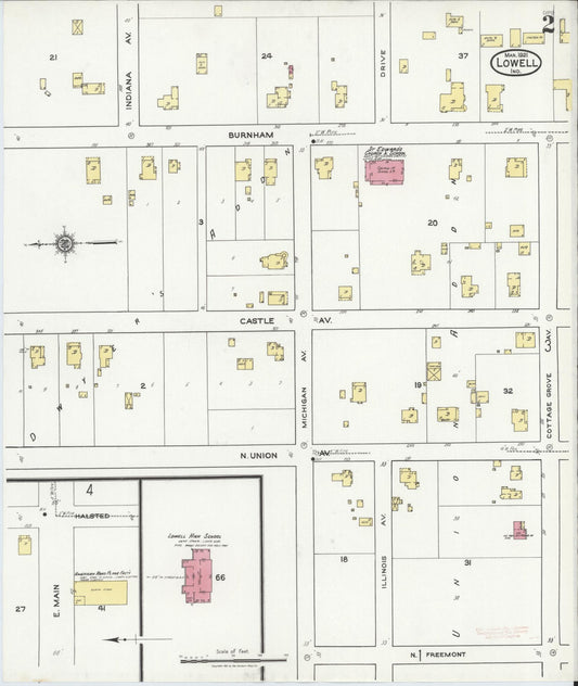 Sanborn Fire Insurance Map from Lowell, Lake County, Indiana (1921), Sheet #0002 - Historic Sanborn Fire Insurance Map Print, vintage old map wall art, antique decor, genealogy gift, Indiana Indiana map
